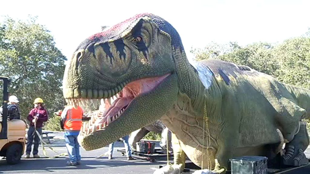 Crews installed a new 19-foot Tyrannosaurus rex and 20-foot Brachiosaurus for a new exhibit on Monday that's opening on March 19.