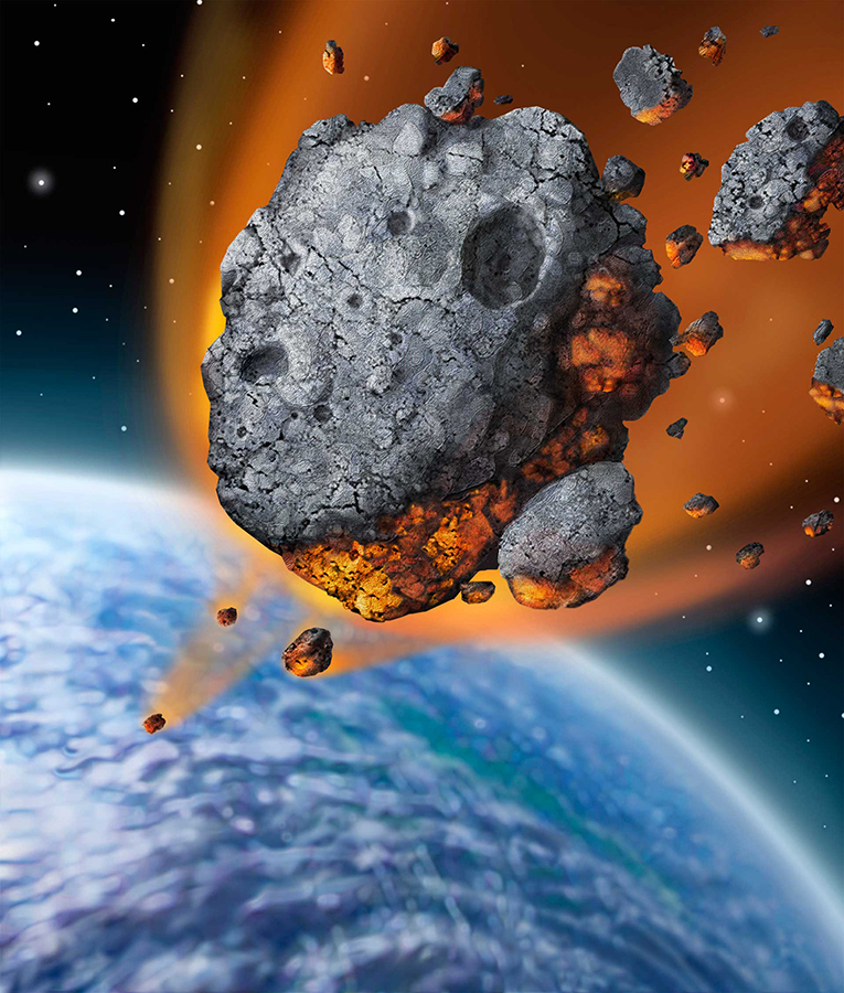 An artist’s impression of an asteroid hitting the Earth. Image credit: State Farm / CC BY 2.0.