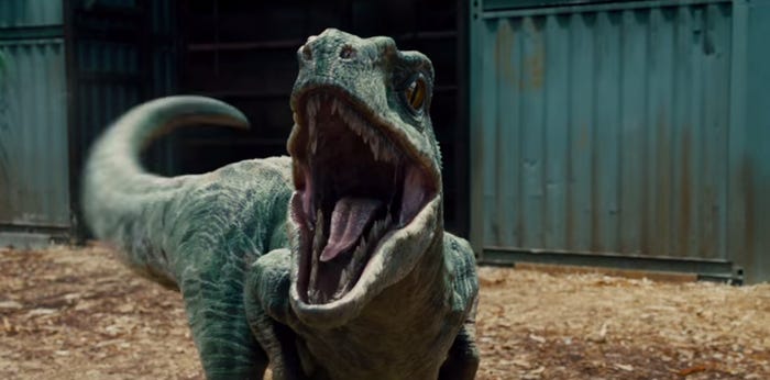 A velociraptor from the movie "Jurassic World: Fallen Kingdom." Universal via YouTube