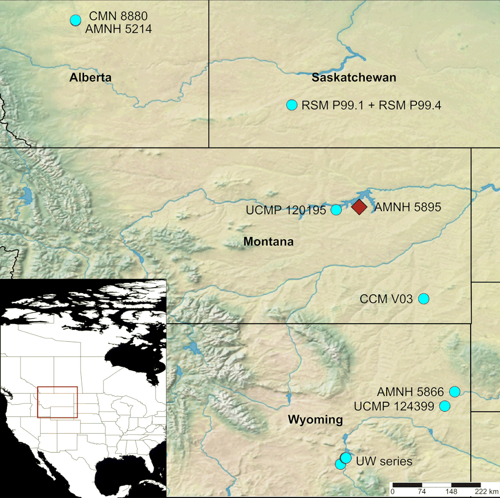 Map showing where Ankylosaurus fossils have been discovered