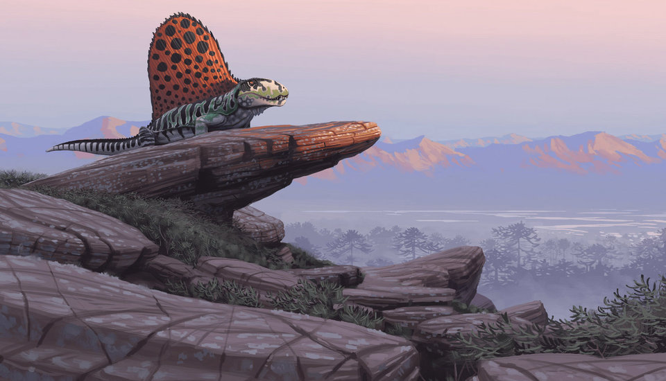 Artist's recreation of Dimetrodon in its habitat | Simon Stalenhag