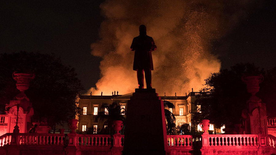 Flames engulf the National Museum of Brazil, in Rio de Janeiro. AP PHOTO/LEO CORREA