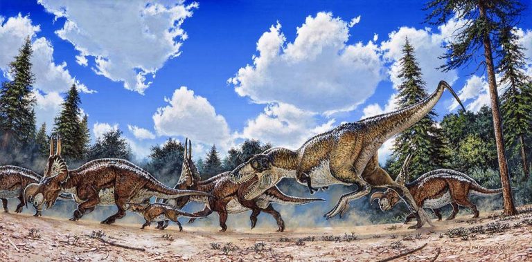 Daspletosaurus Attacking The Herd of Einiosaurus by WillDynamo55