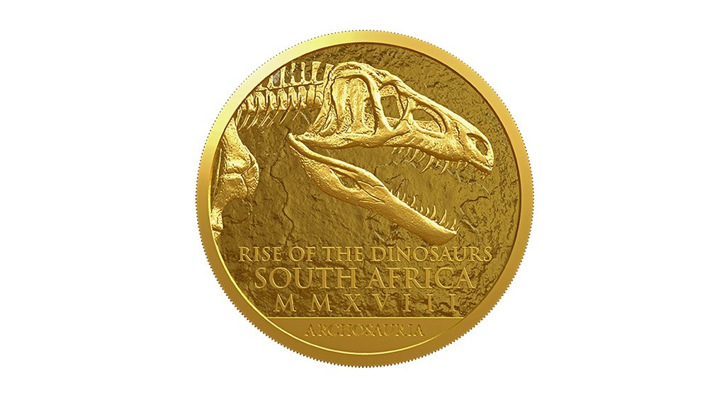 The five coins share same design on the obverse, which depicts the fossilised skull, neck and shoulder of an Erythrosuchus africanus. The words ‘Rise of the dinosaurs’, ‘Archosauria’ and the year 2018 as roman numerals ‘MMXVIII’ complete the obverse design.