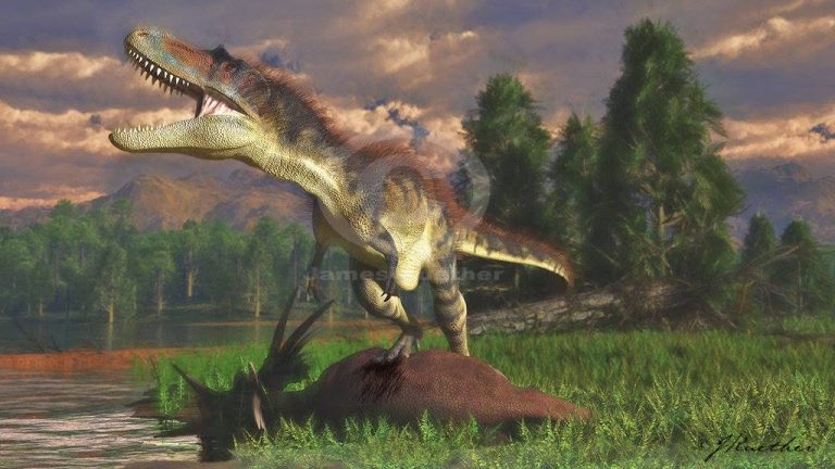 Gorgosaurus with Styracosaurus Art by PaleoGuy