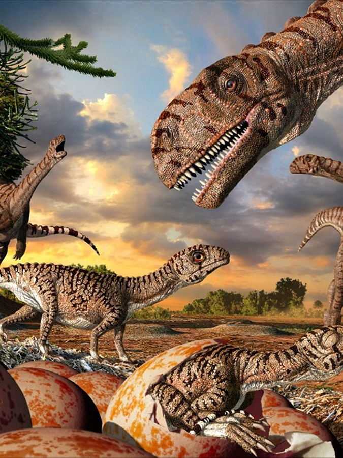 Illustration of Massospondylus eggs and young dinosaurs. Credit: Julius Csotonyi