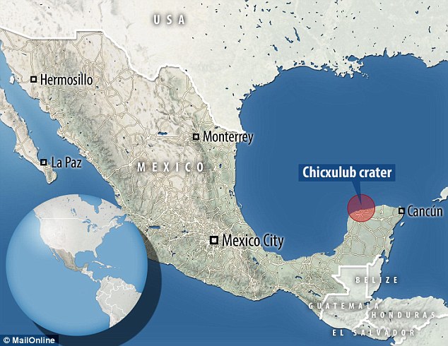 Location of Chicxulub crater, Mexico