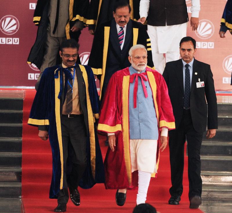 Prime Minister Narendra Modi (center) attends the opening of the 106th Indian Science Congress at Lovely Professional University on last week in Jalandhar, India. Pardeep Pandit/Hindustan Times via Getty Images